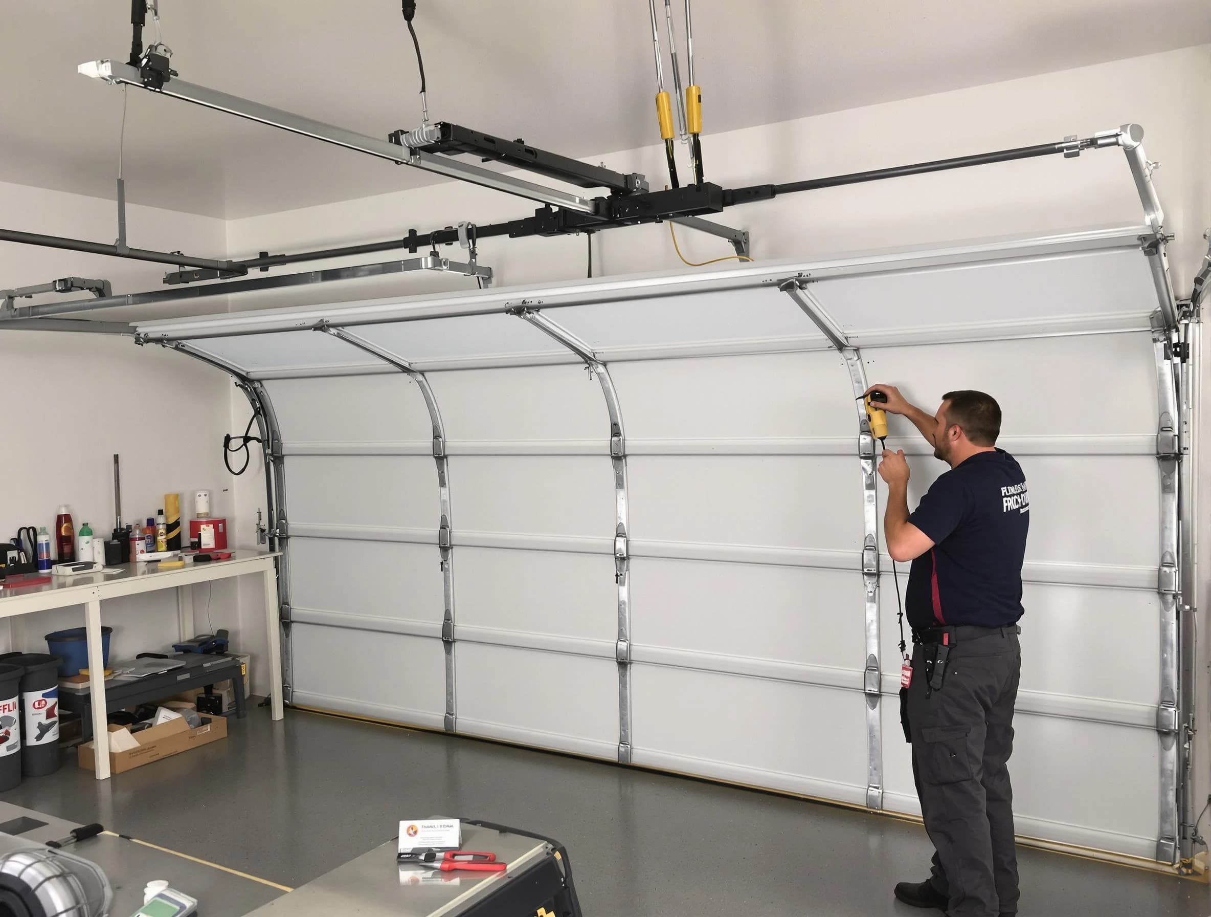 Bernalillo Garage Door Repair certified technician performing overhead door system repair in Bernalillo