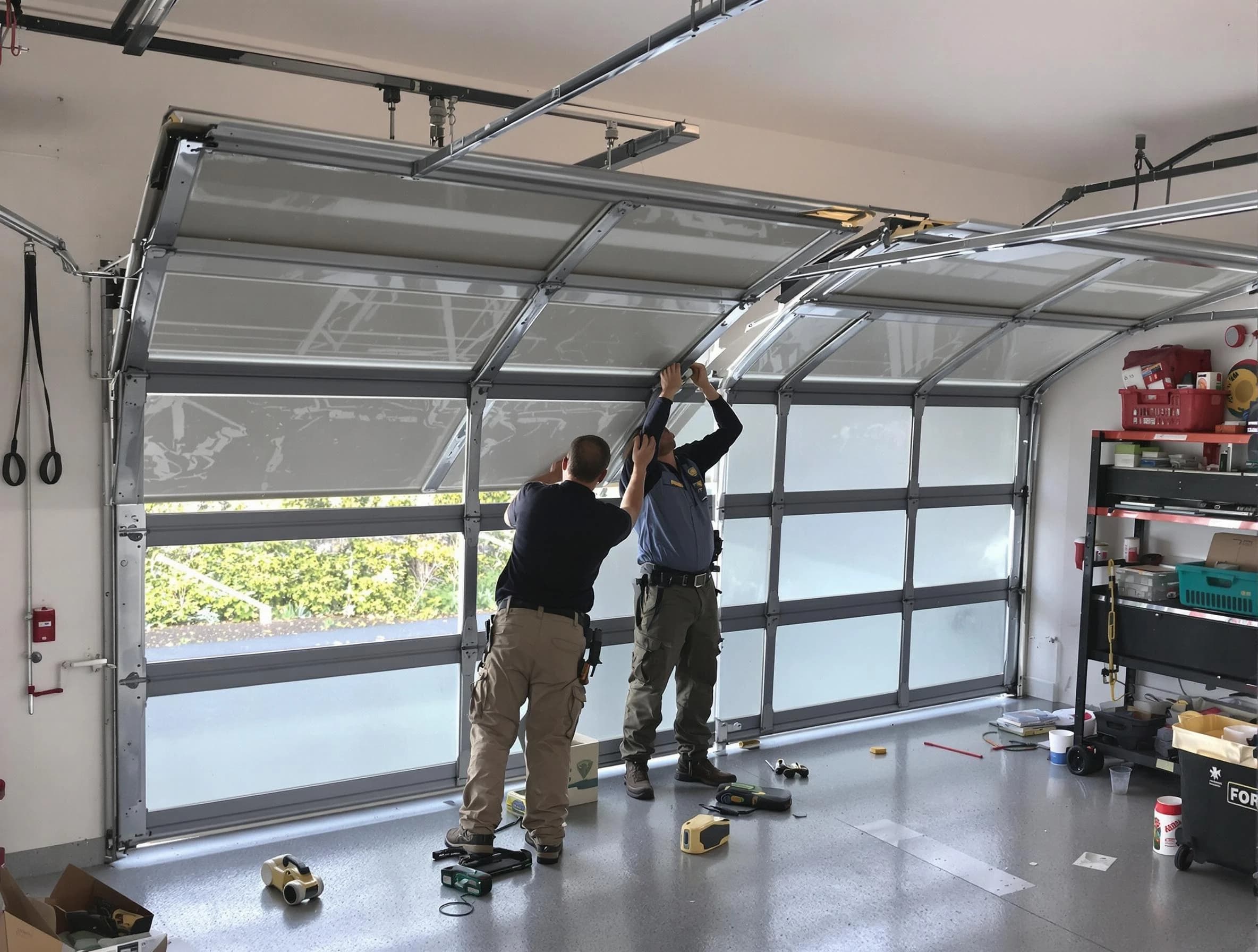 Bernalillo Garage Door Repair expert performing precise panel replacement on Bernalillo garage door