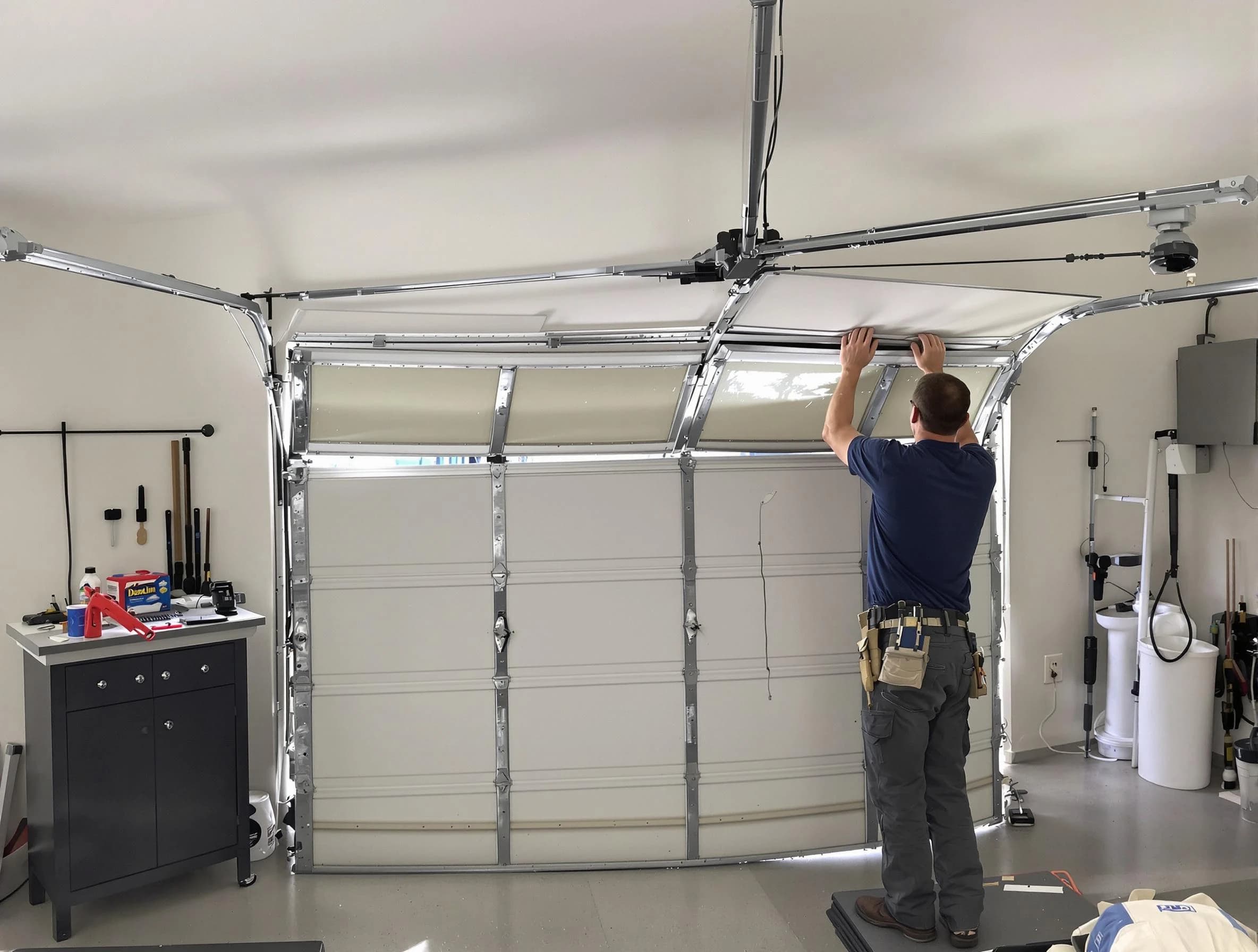 Bernalillo Garage Door Repair specialist performing precise section replacement on Bernalillo garage door
