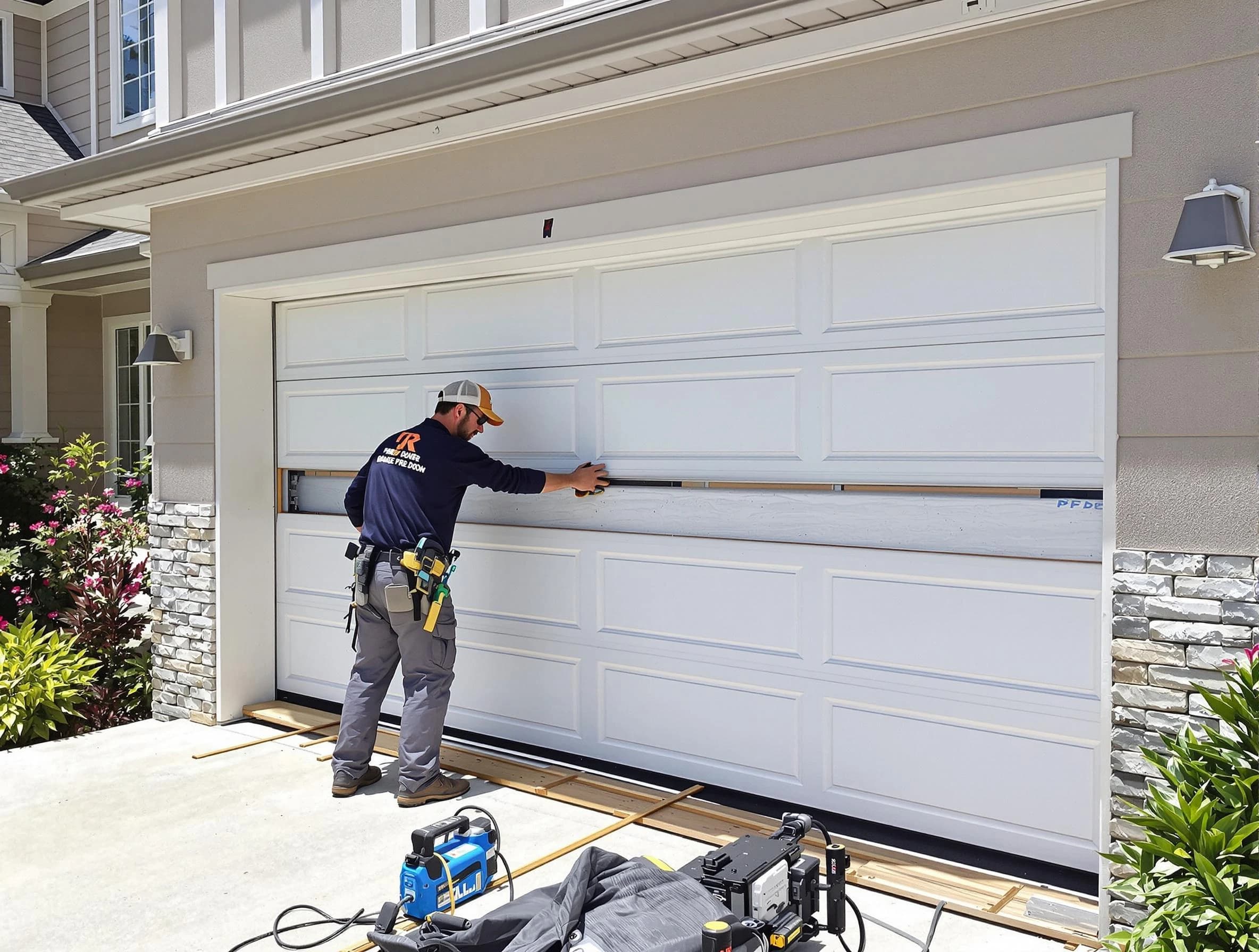 Bernalillo Garage Door Repair team performing complete garage door replacement at Bernalillo residence