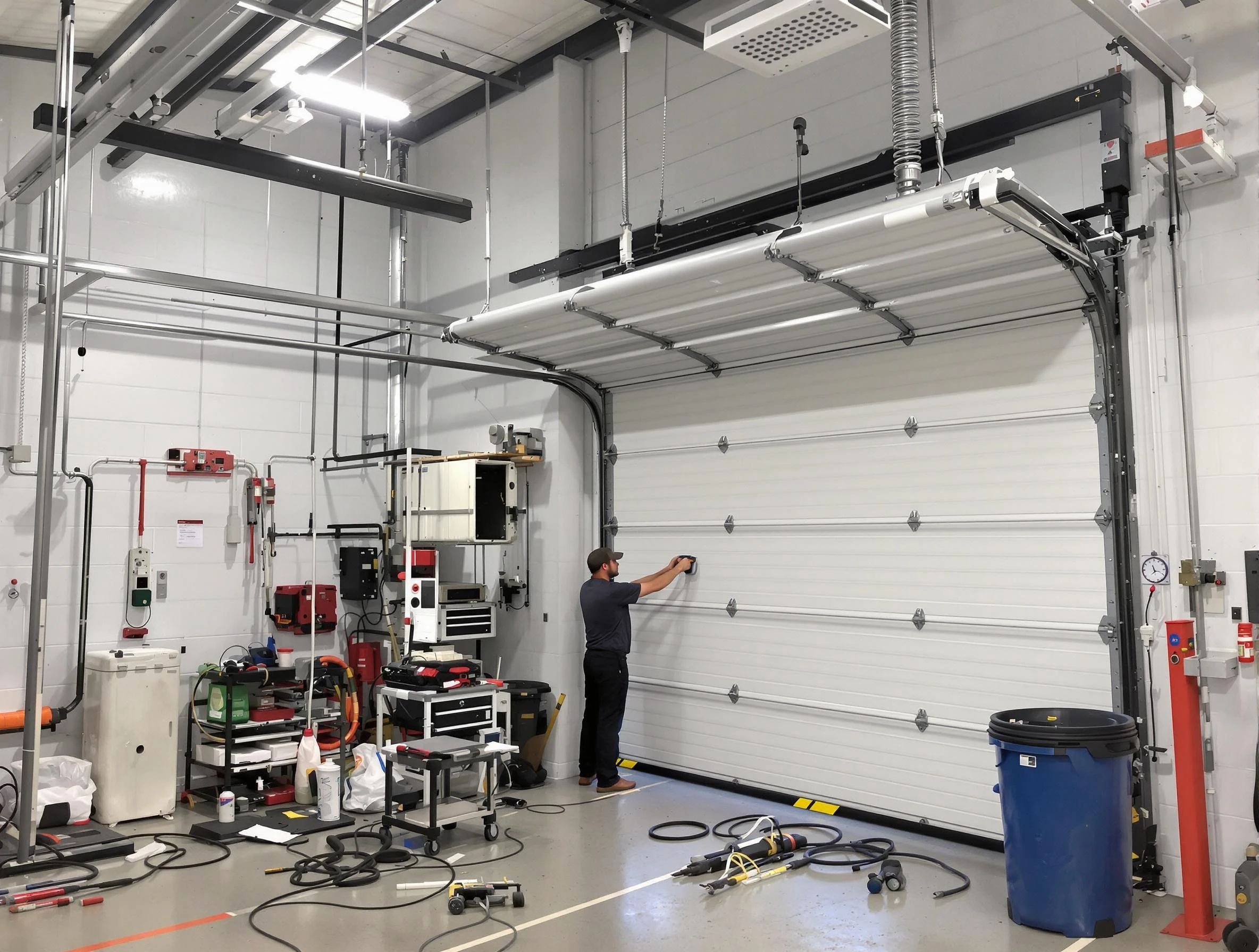 Bernalillo Garage Door Repair certified technician performing commercial door repair at a Bernalillo business facility