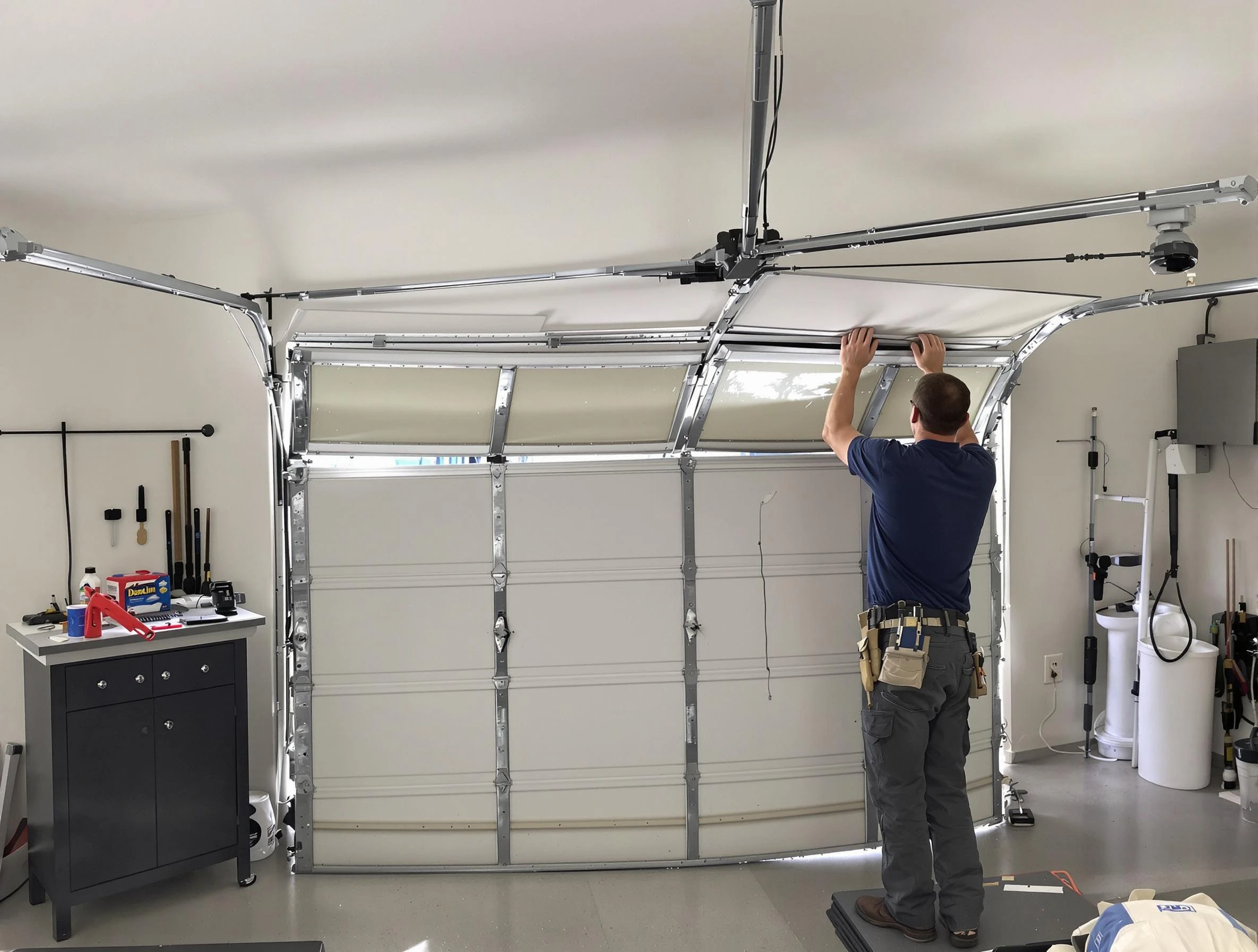 Bernalillo Garage Door Repair specialist performing precise section replacement on Bernalillo garage door