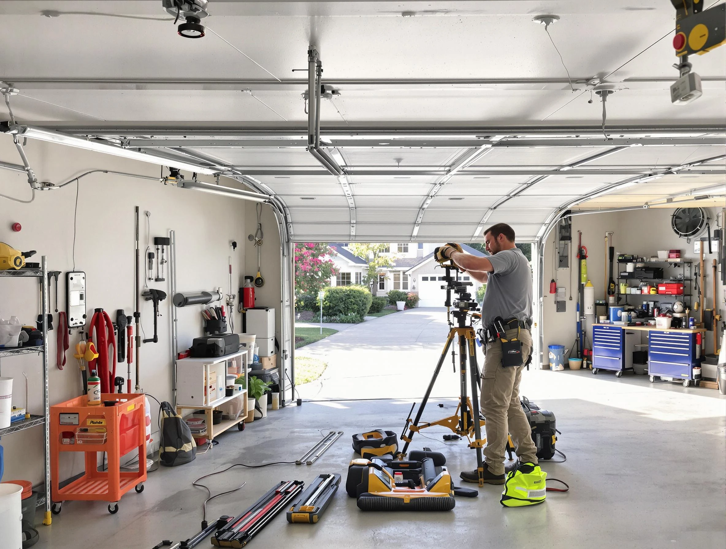 Bernalillo Garage Door Repair specialist performing laser-guided track alignment in Bernalillo